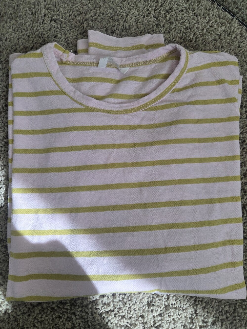 Zara - Linen Blend Striped Long Sleeve Tee in Light Pink & Olive- Nwot - Small